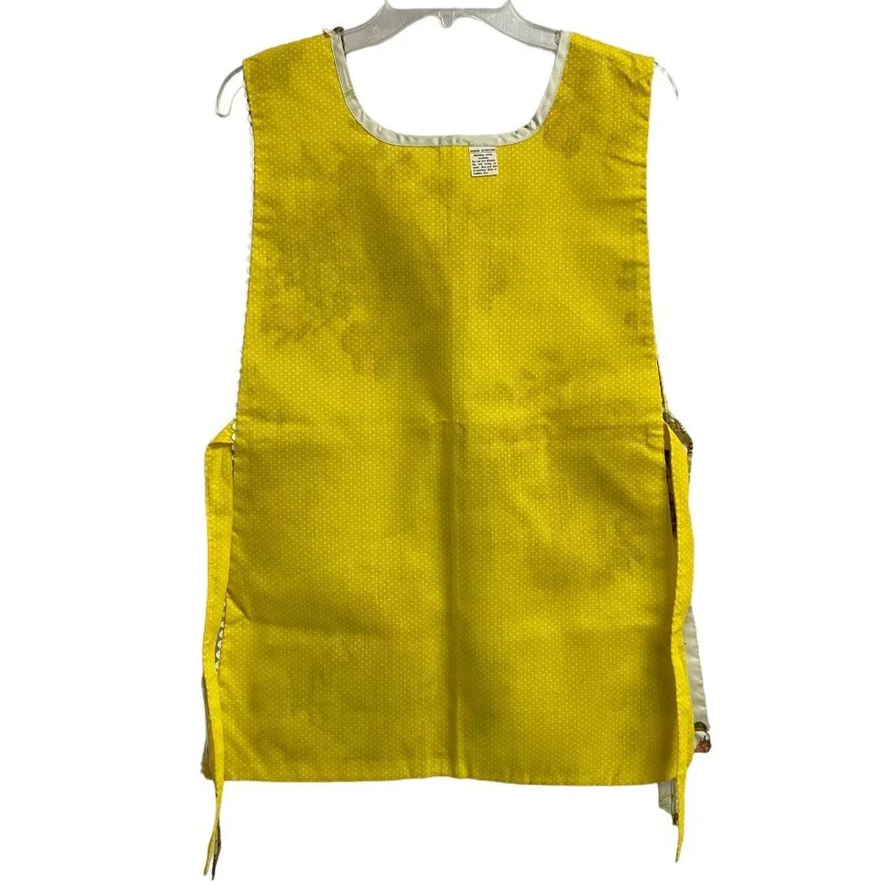 Women Yellow Orange Reversible Bib Apron Fruit Floral Pattern Vintage Autumn - Picture 4 of 14